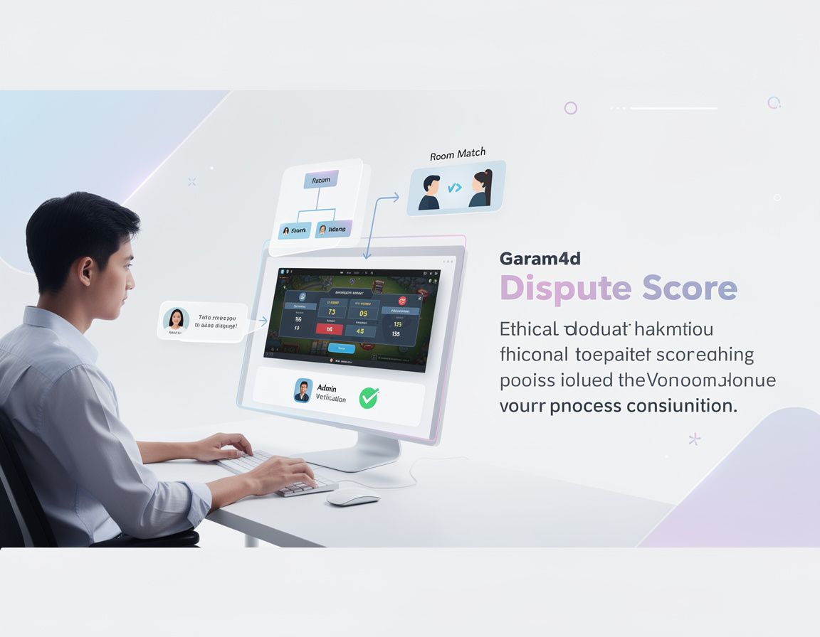 Ilustrasi cara mengajukan dispute skor dengan etika untuk garam4d dengan bracket, room match, screenshot skor, dan verifikasi admin